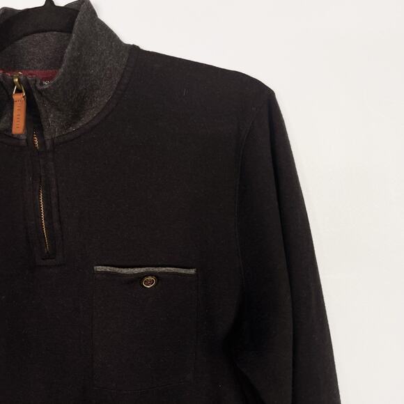 Ted Baker Mens 4 Medium M Black Bevyhil 1/4 Zip Pullover Sweater Cotton Modal - Picture 4 of 9